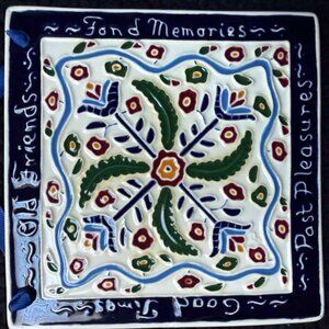 Vintage 1993 J. Duban Designs Hanging Tile - "Good Times & Old Friends" - Handpa
